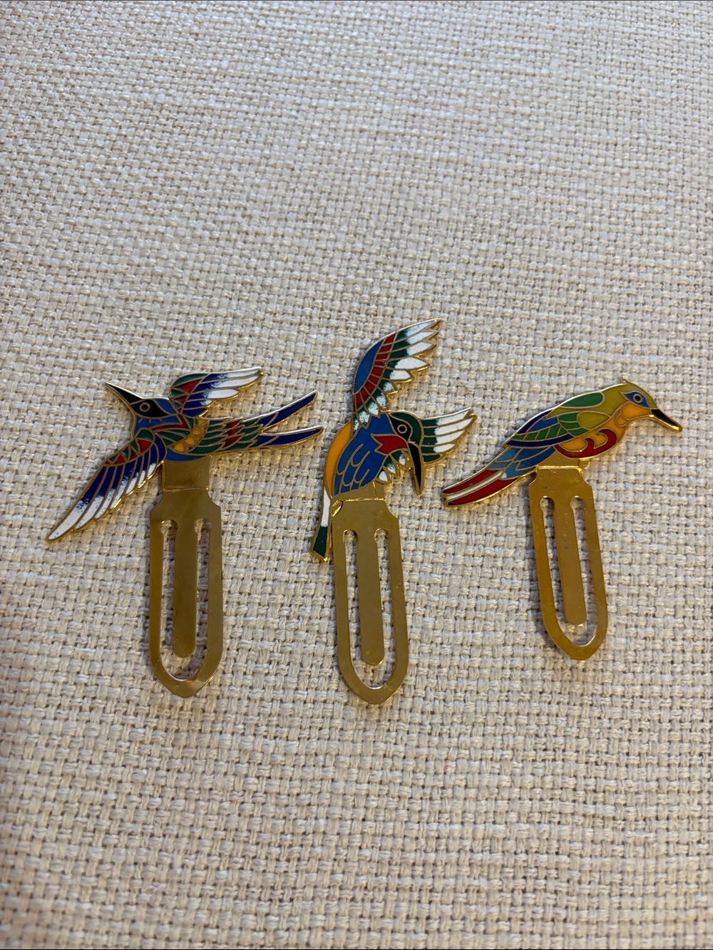 Set of 3 Colorful Enamel Bird Bookmark Clips - Gold Tone
